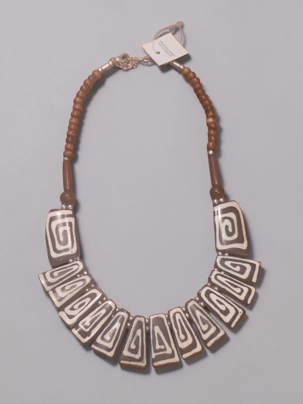 Boho Geometric Spiral Bib Necklace Brown and Cream